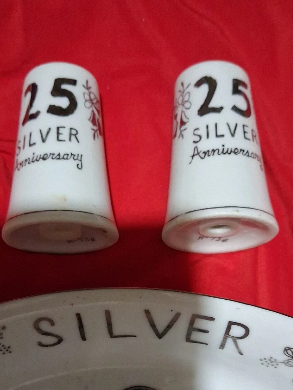 25th Silver Anniversary Ceramic Serving Dish and Salt & Pepper Set - White